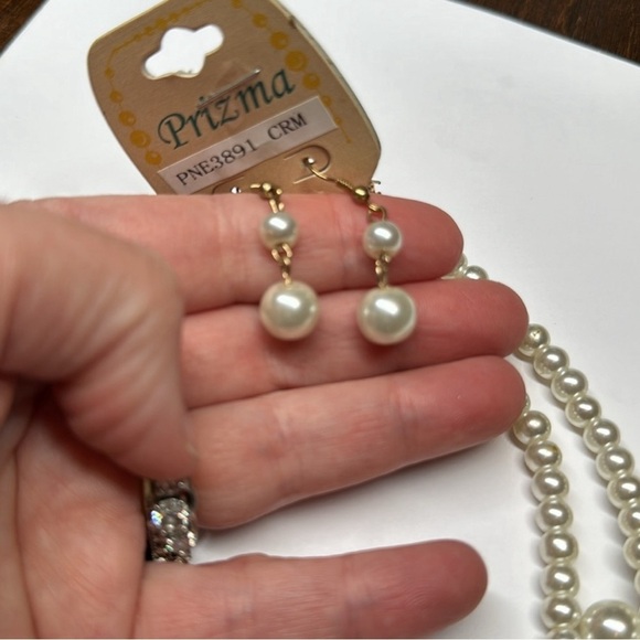 Prizma Boho Faux Pearl 3 Gold Tone Chain Links Necklace Pearl Dangle Earring NWT - Picture 4 of 7